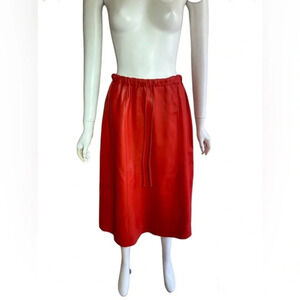 Alysi Leather Midi Skirt Size 2 US Orange A-line Flared Elastic Waist